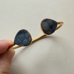 Gold Margaret Elizabeth Bangle with Black Druzy Teardrop Stones